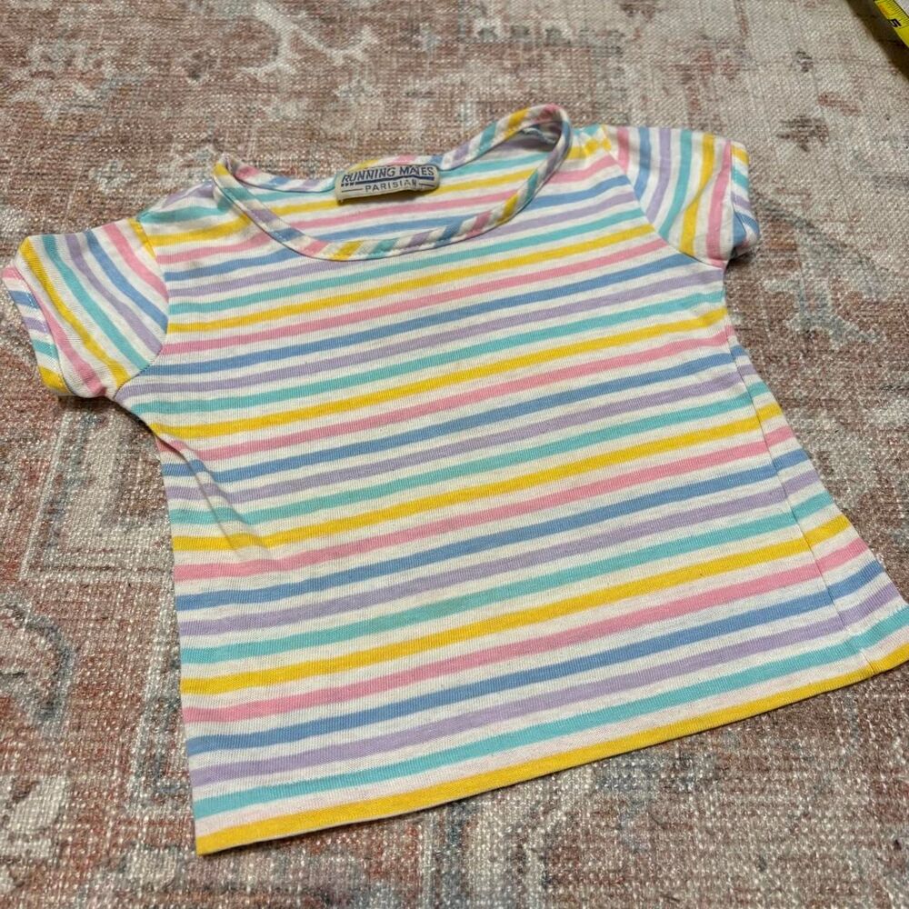 Vintage Y2K Rainbow Pastel Striped Baby Tee Shirt